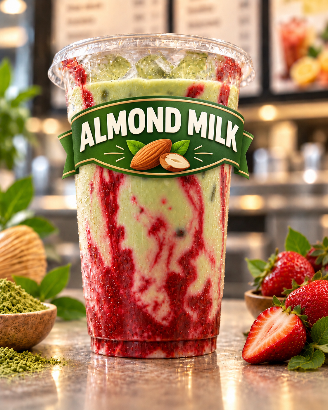 Strawberry Matcha Latte (Almond milk)