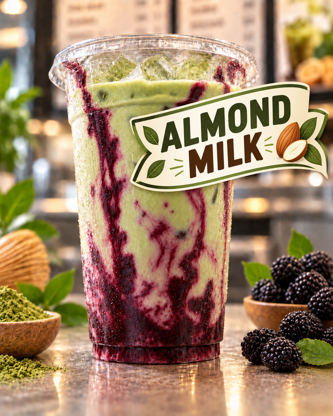 Blueberry Matcha Latte (Almond Milk)