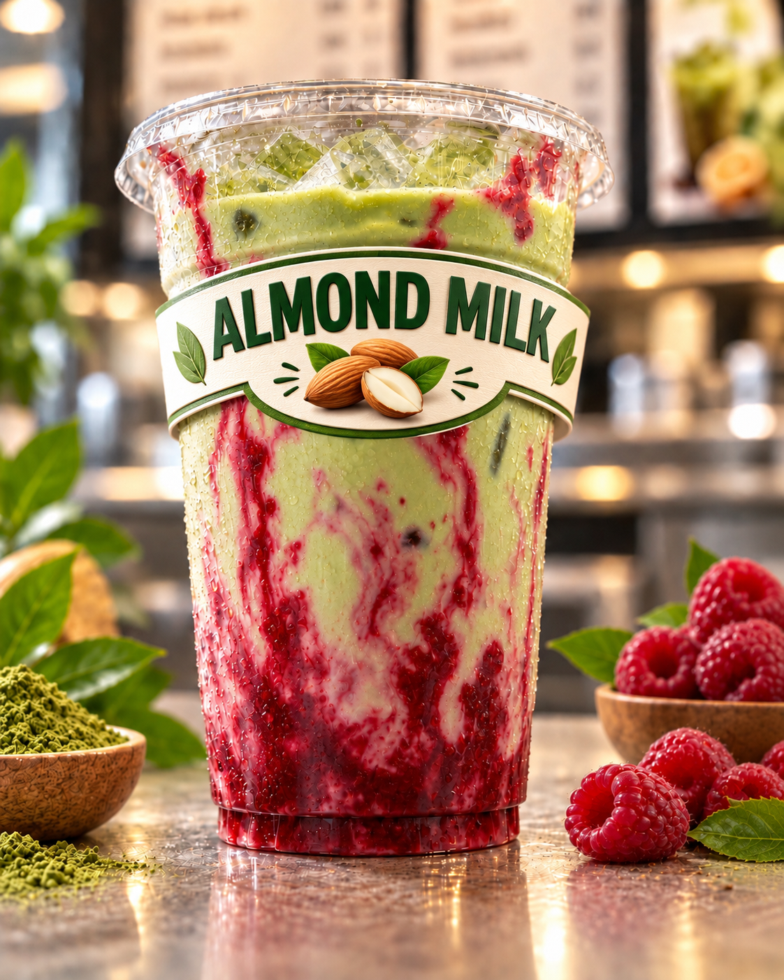 Raspberry Matcha Latte (Almond milk)
